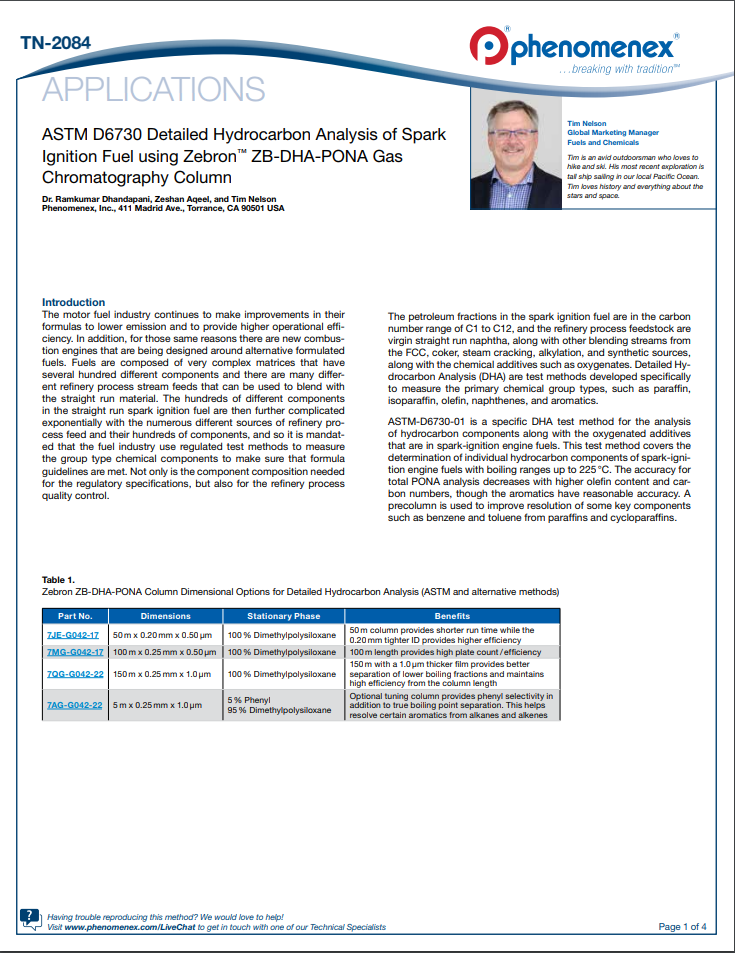 ASTM D6730 Detailed Hydrocarbon Analysis of Spark