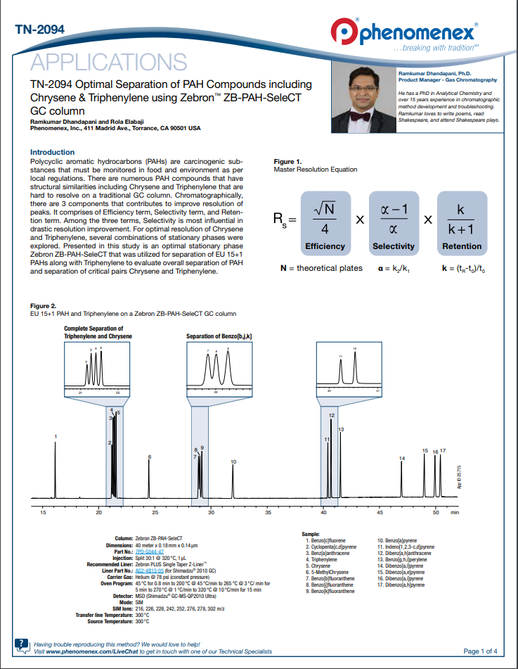 Optimal Separation of PAH Compounds Technical Note